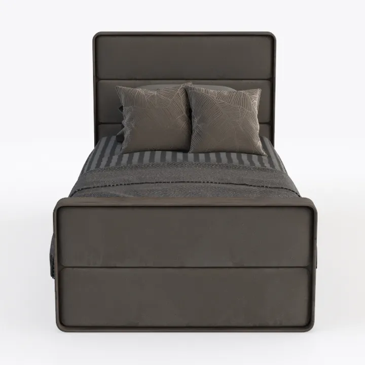 Minimalist Dark Brown Upholstered Platform Bed 3D Model