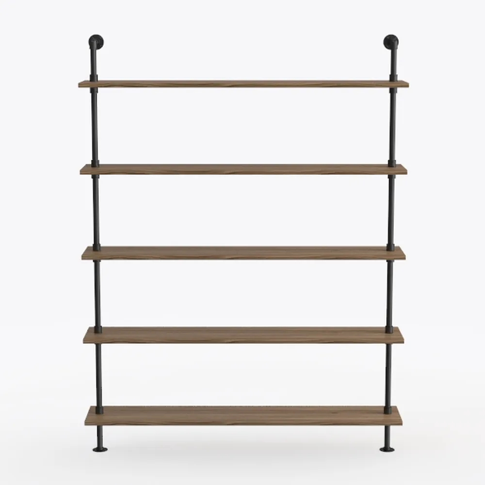 Industrial Ladder Pipe Shelf, Wall Mounted Wood