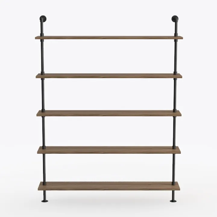Industrial Ladder Pipe Shelf, Wall Mounted Wood