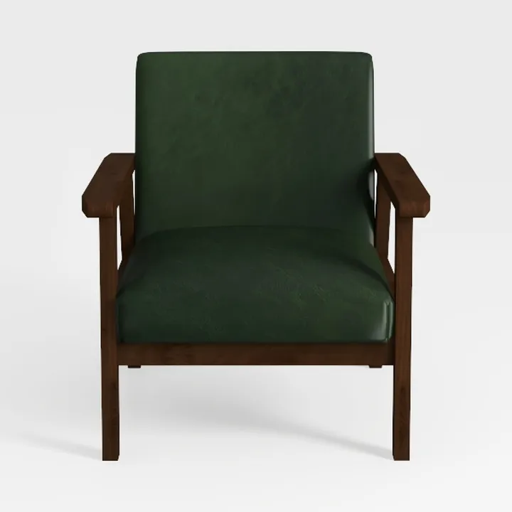 Modern Dark Green Leather Solid Wood Armchair 3D Model