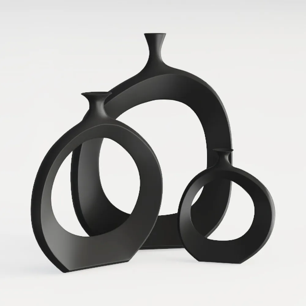 Hot Sale Donut Shape Flower Vase Oval Wedding Decoration Home Living Room 1Pcs Plastic Flower Vase White Flat Minimalist