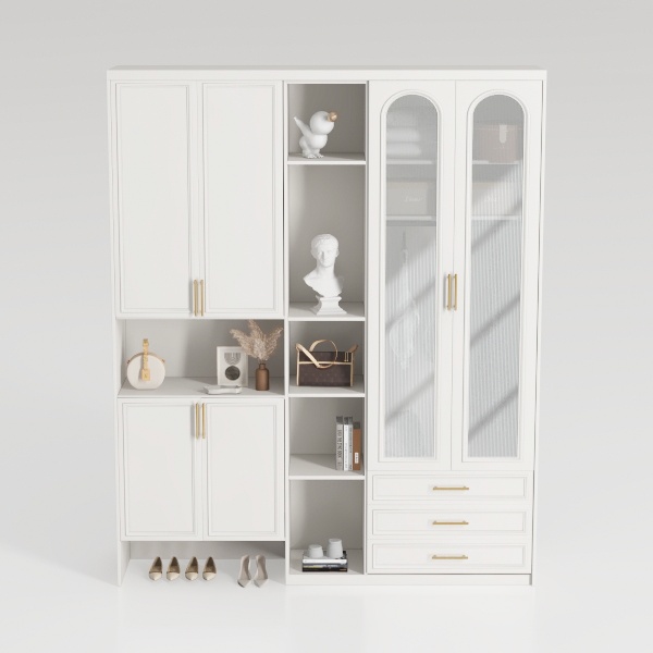 VOWNER Bookcase with Glass Doors & Drawers, 5