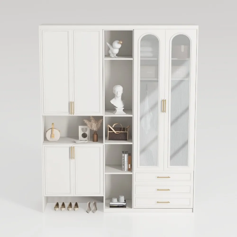 VOWNER Bookcase with Glass Doors & Drawers, 5