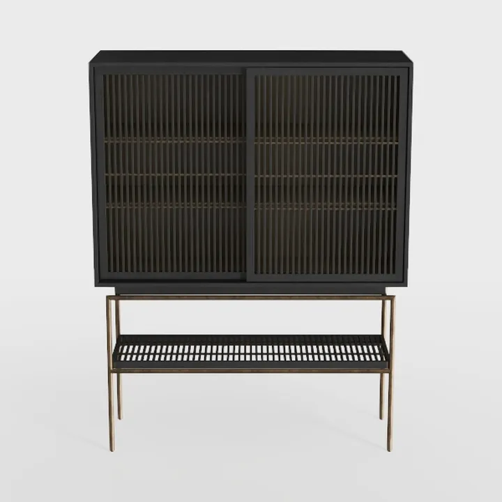 Modern Black Metal Wood Sliding Door Sideboard Cabinet 3D Model