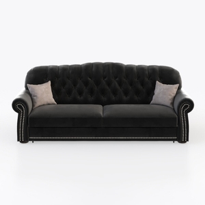 Classic Chesterfield Black Leather Tufted Sofa With Nailhead Trim 3D Model