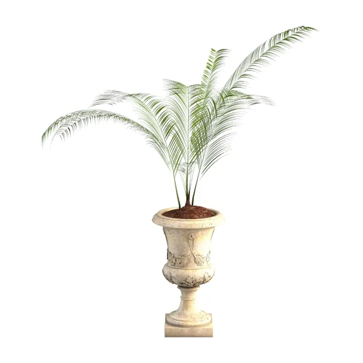 Vintage Concrete Decorative Potted Palm Plant 3D Model