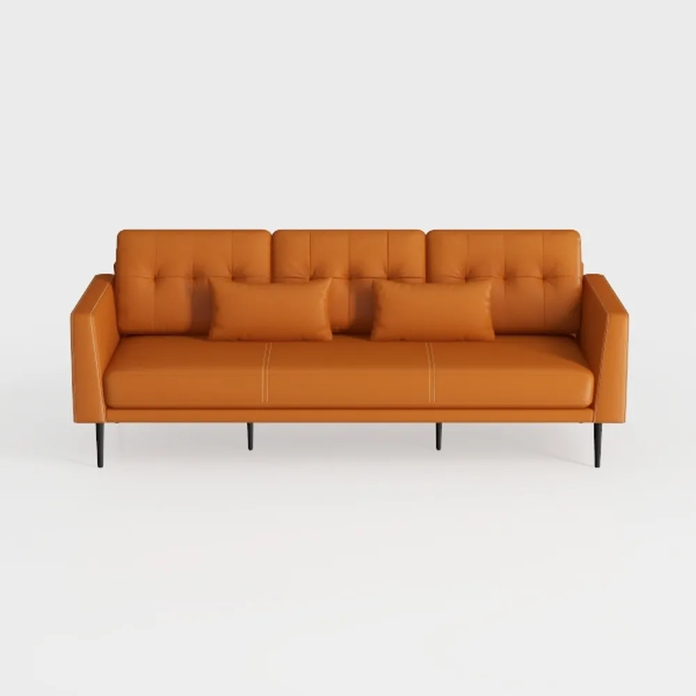 Left-Facing Tan Leather Sectional Sofa