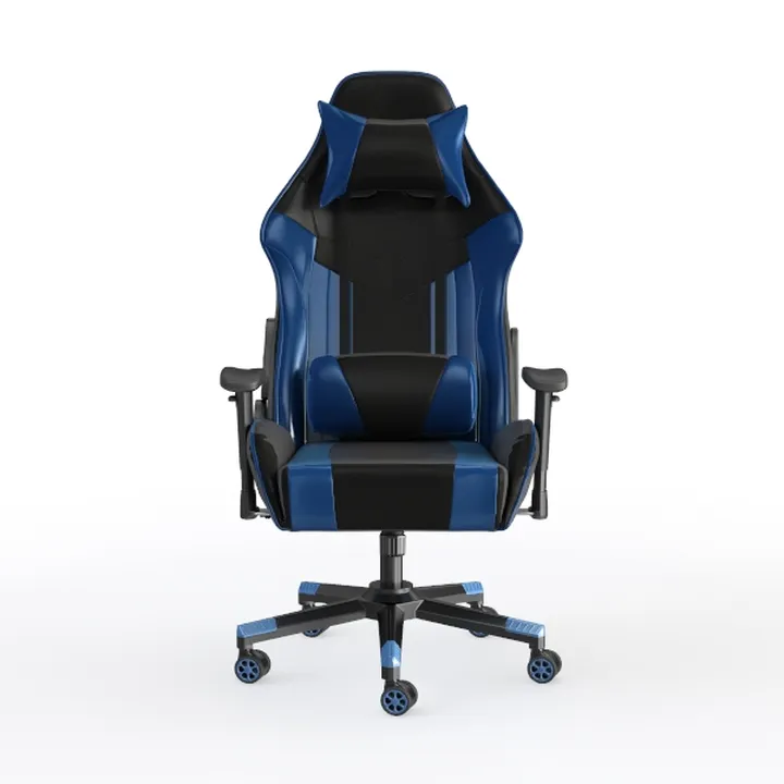 Blue Black Leather Gaming Chair with Lumbar Pillow Headrest 3D Model