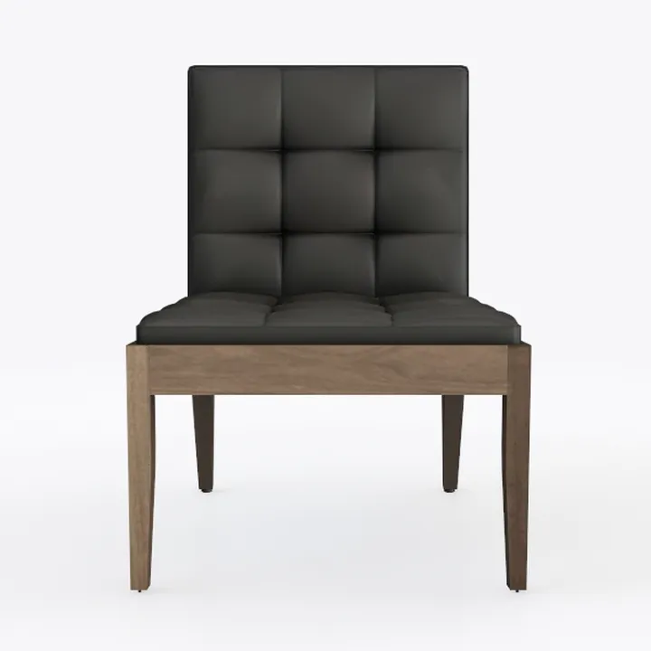 Modern Minimalist Black Leather Solid Wood Dining Chair 3D Model
