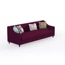 Modern Burgundy Fabric Upholstered 4 Seat Sofa with Decorative Throw Pillows 3D Model Right 45 Degree View