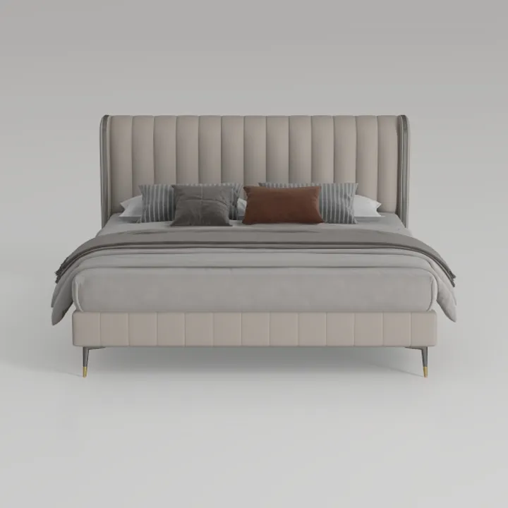 Modern Minimalist Channel Tufted Upholstered Platform Bed 3D Model