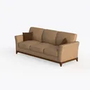 Minimalist Fabric Three Seater Sofa With Dark Wood Base 3D Model Left 45 Degree View