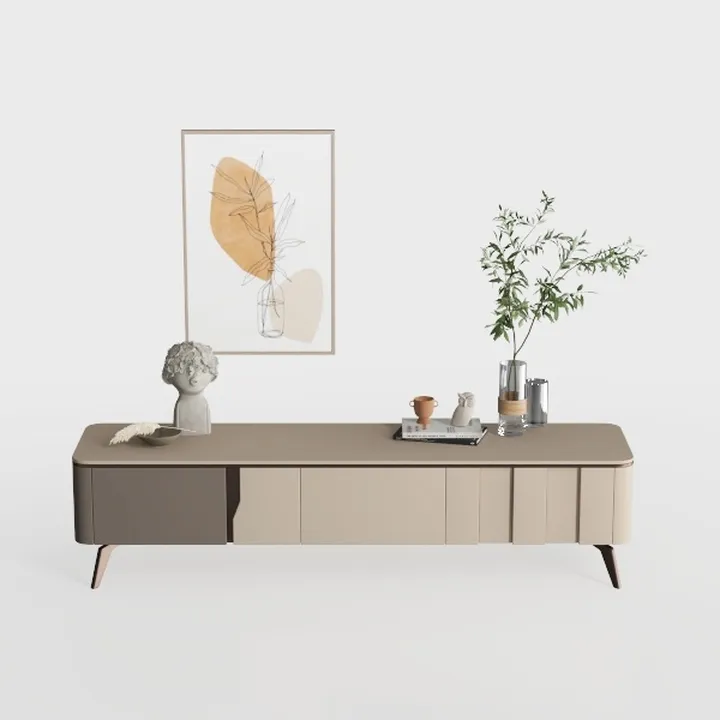 Minimalist Two Tone Solid Wood TV Cabinet with Storage 3D Model