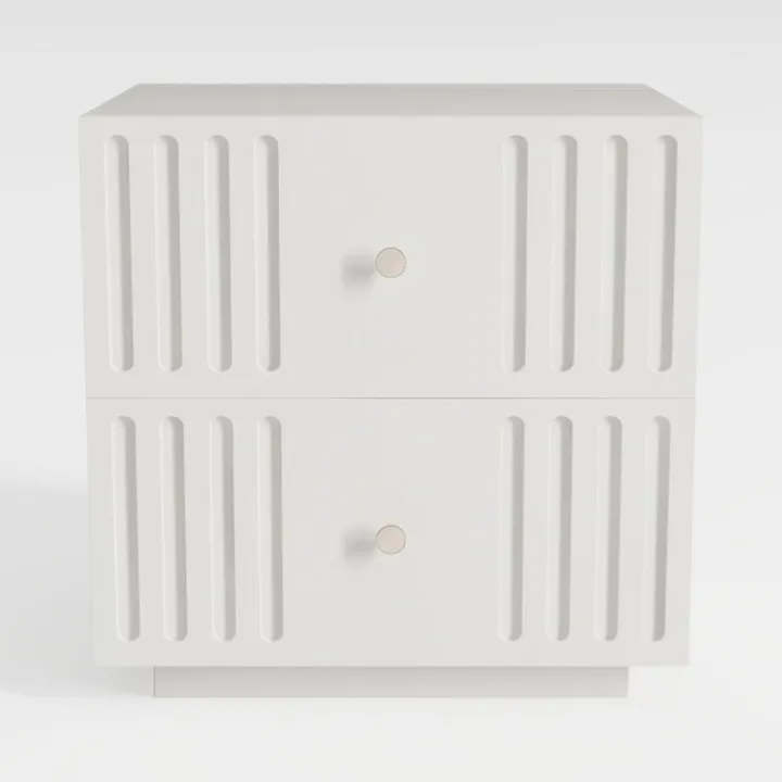 Minimalist White Solid Wood Two Drawer Nightstand 3D Model