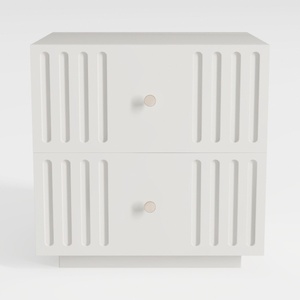 Minimalist White Solid Wood Two Drawer Nightstand 3D Model