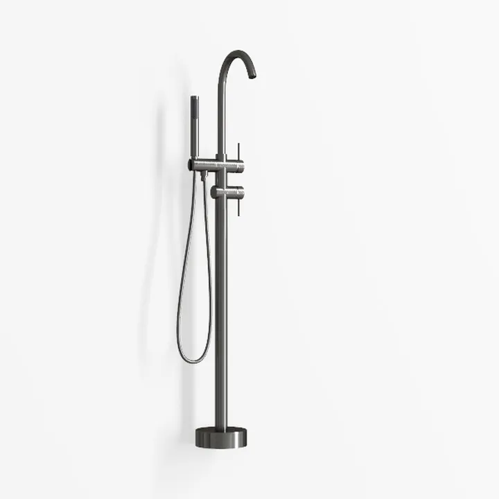 Modern Minimalist Brushed Metal Freestanding Bathroom Tub Faucet 3D Model