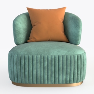 Modern Teal Velvet Tufted Upholstered Armchair with Gold Base 3D Model