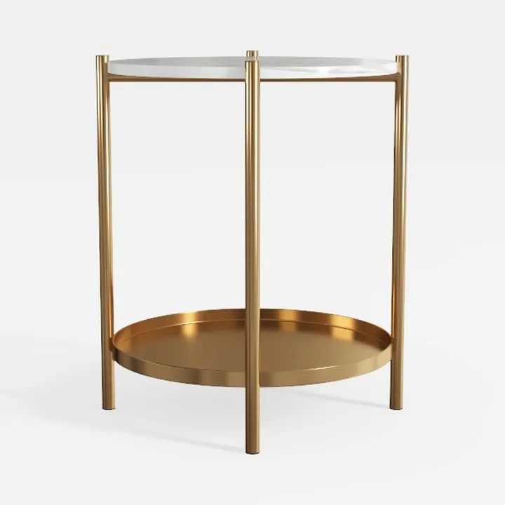 Modern Marble Brass Round Two Tier Side Table 3D Model