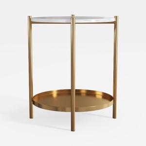 HollyHOME 2-Tier Round Gold Side Table, Outdoor 