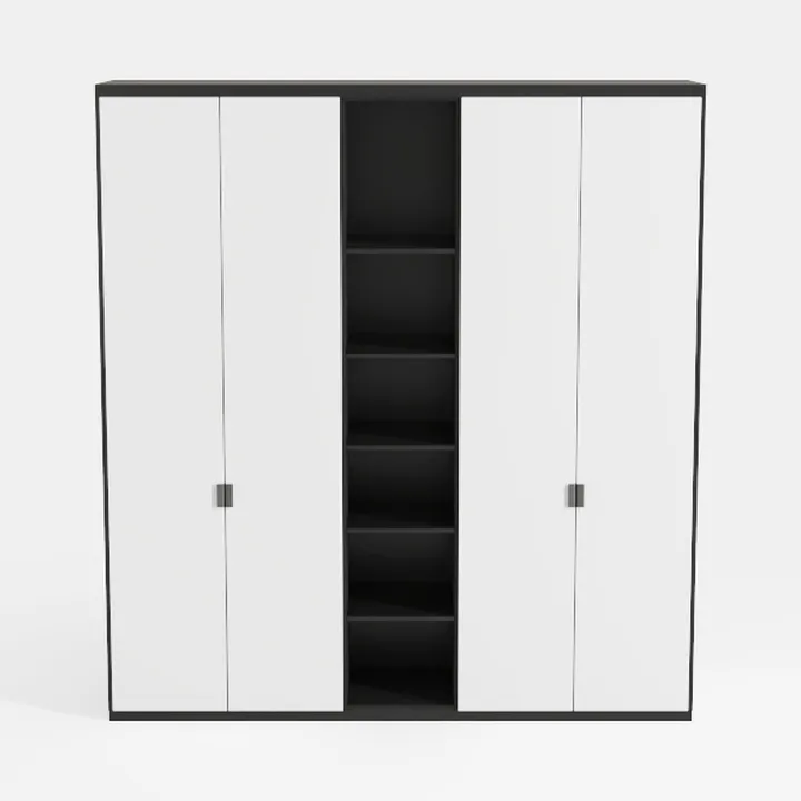 Minimalist Two Tone Solid Wood Wardrobe With Open Storage Shelves 3D Model