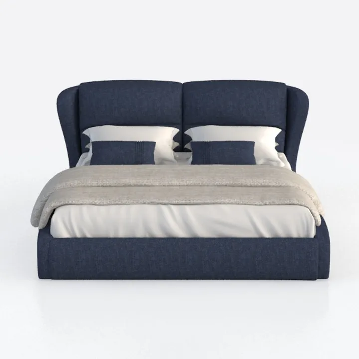 Modern Navy Fabric Upholstered King Size Bed 3D Model