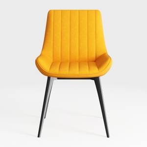Modern Yellow Fabric Upholstered Metal Leg Dining Chair 3D Model