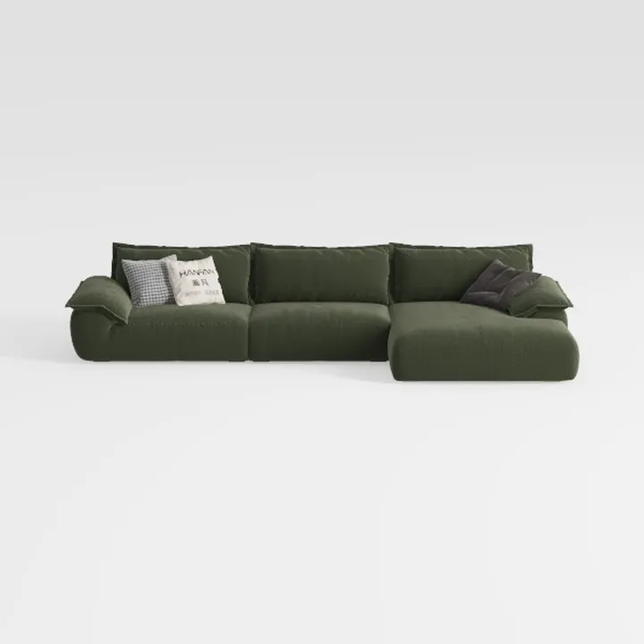 Minimalist Dark Green Fabric Sectional Sofa 3D Model