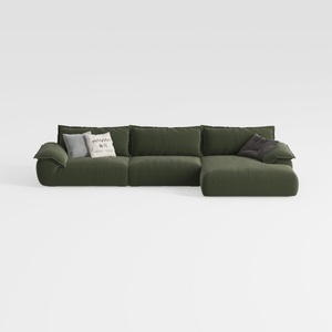 Minimalist Dark Green Fabric Sectional Sofa 3D Model