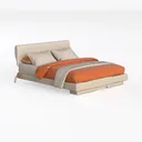 Minimalist Modern Leather Platform Bed with Bedding 3D Model Left 45 Degree View
