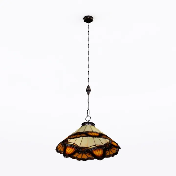 Vintage Tiffany Stained Glass Metal Pendant Lamp 3D Model