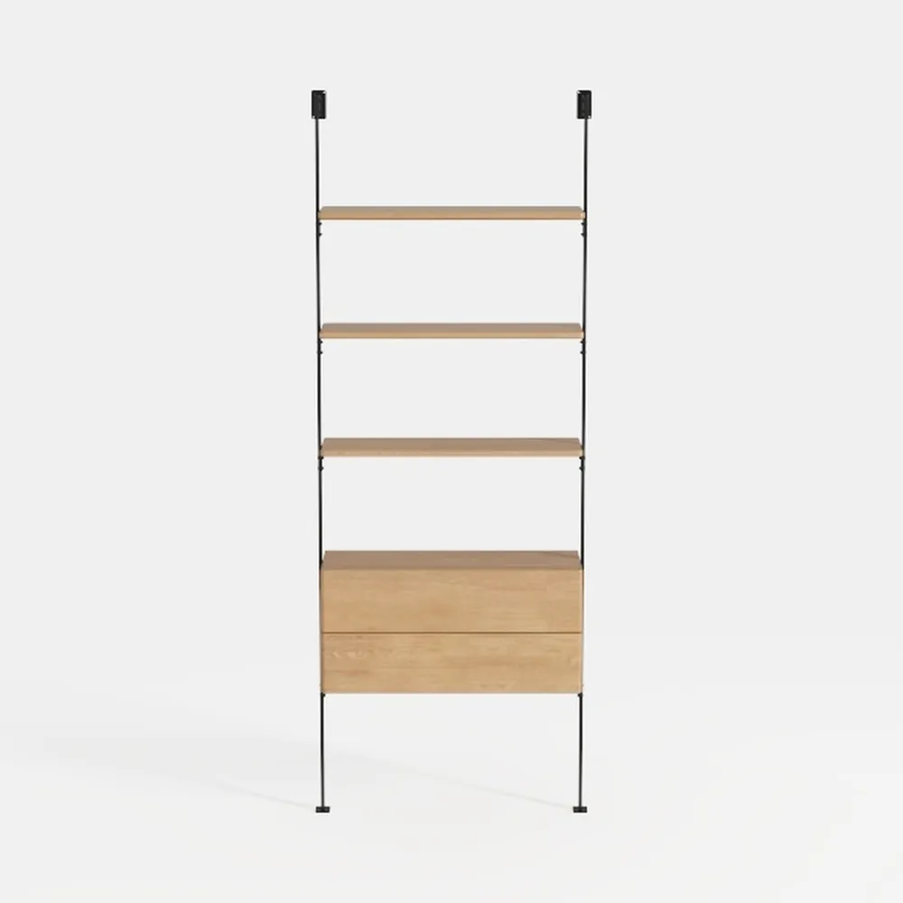 Ladder Bookshelf with Cabinet, 6 Tier Wall Mount