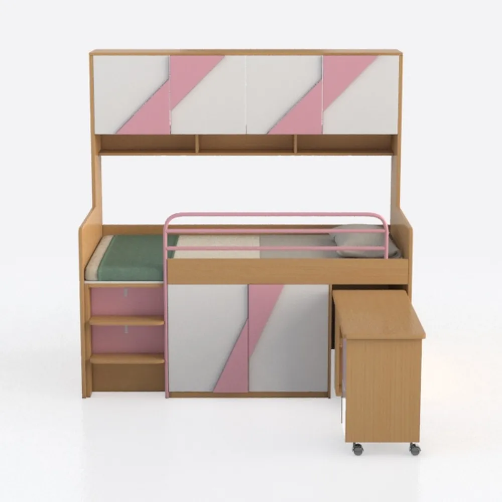 Interbeds Letto a castello MAX 4 dimensioni 200 x 80 cm con armadio e scrivania, colore a scelta con materasso (rosa)
