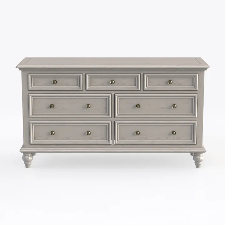 Minimalist Vintage Solid Wood Dresser with Brass Knobs 3D Model