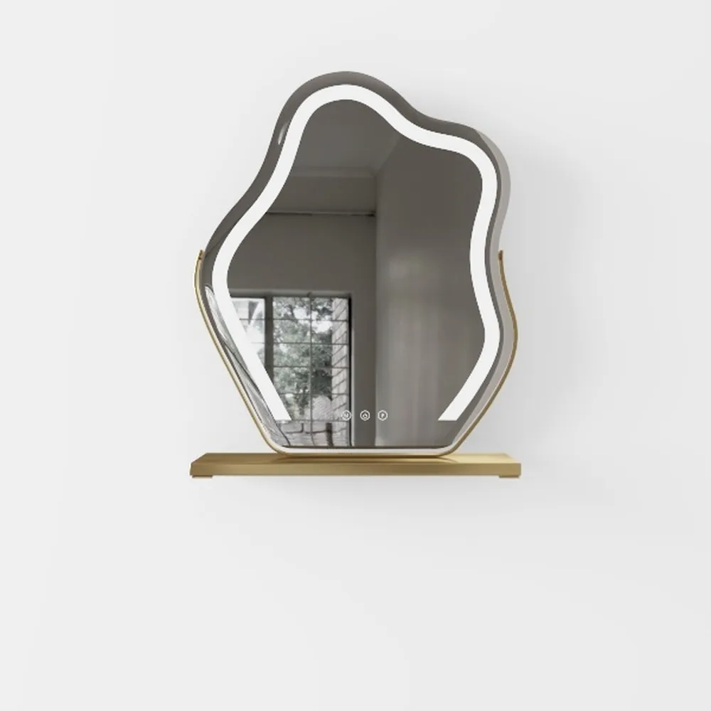 Irregular LED Mirror Bathroom Wall Living Room Small Light Aesthetic Funky Mirror Portable Art Moon Spiegel Wand Home Products