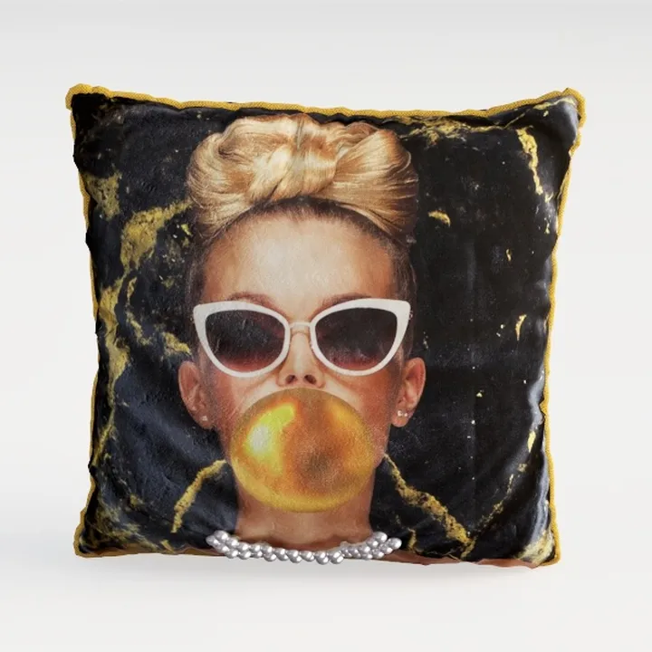 Vintage Pop Art Printed Velvet Throw Pillow 3D Model
