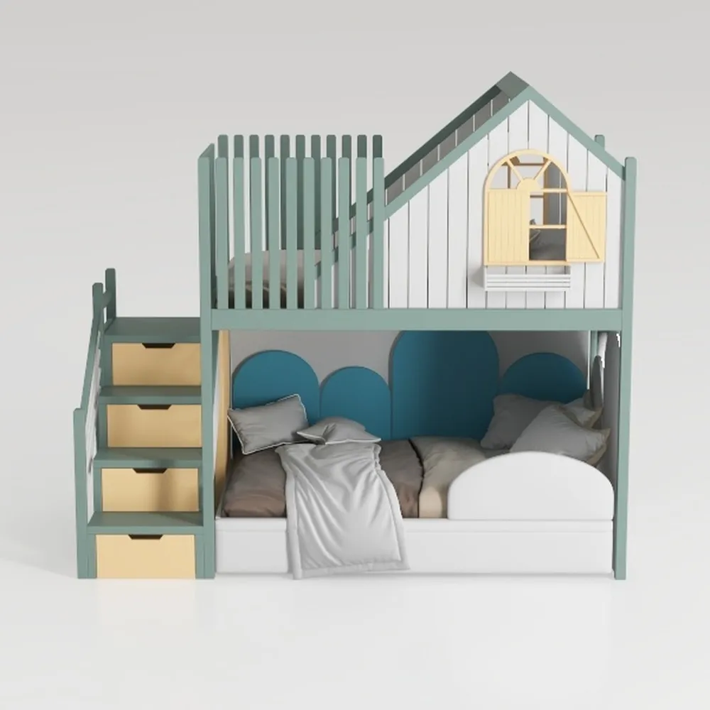 LZ LEISURE ZONE Twin Over Twin Bunk Bed, Wood Twin