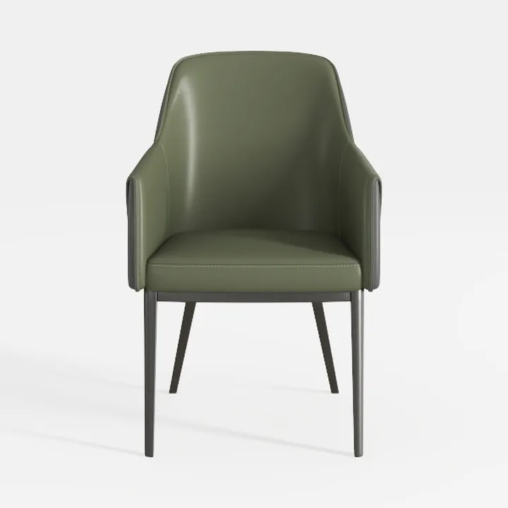 Modern Minimalist Dark Green Leather Upholstered Armchair 3D Model