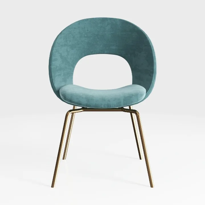 Modern Teal Velvet Upholstered Gold Metal Legs Armchair 3D Model