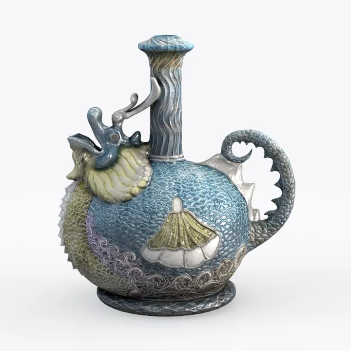 Vintage Ceramic Dragon Shaped Decorative Teapot 3D Model