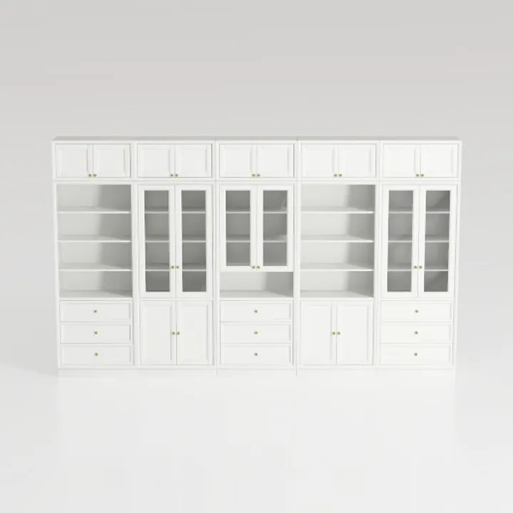VOWNER Bookcase with Glass Doors & Drawers, 5 Tier