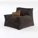 Minimalist Dark Brown Leather Armchair with Throw Pillow 3D Model Left 45 Degree View