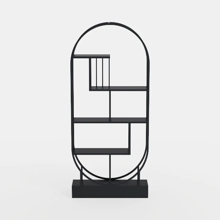 Modern Black Metal Geometric Oval Bookshelf 3D Model
