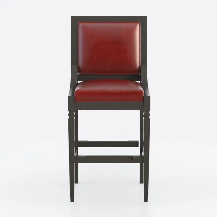 Modern Red Leather Black Wooden Bar Stool 3D Model
