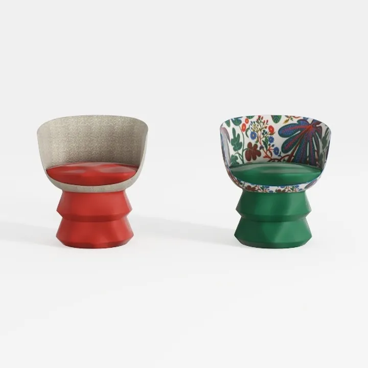 Contemporary Floral Fabric Metal Accent Chairs Set 3D Model