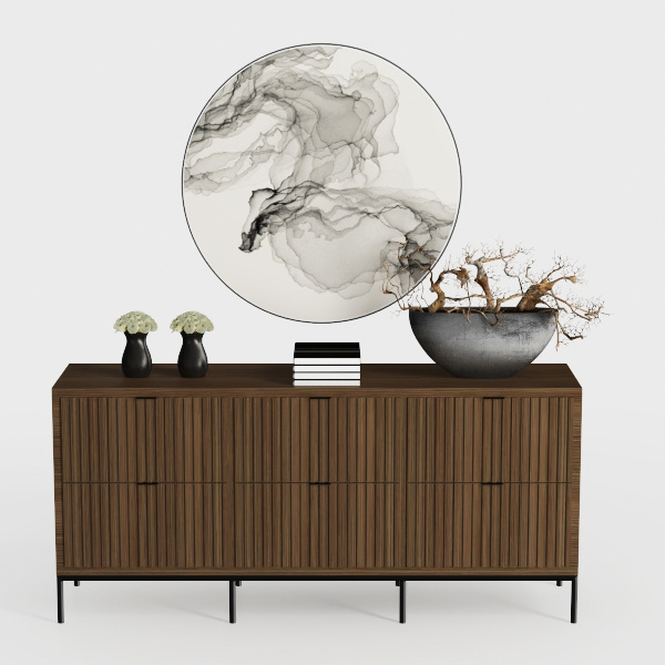 Fluted Storage Cabinets Set of 2, Sideboard Buffet