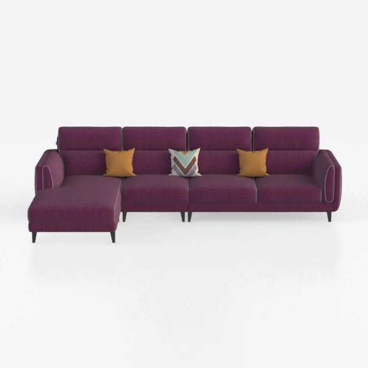 Modern Purple Fabric L Shaped Sectional Sofa with Throw Pillows 3D Model