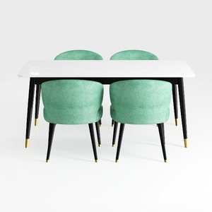 Modern Marble Top Fabric Upholstered Dining Table And Armchair Set 3D Model