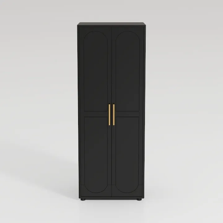 Modern Black Gold Accent Tall Wardrobe Cabinet 3D Model