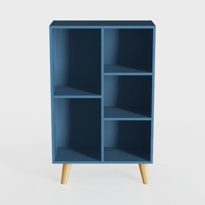 Modern Navy Blue Solid Wood Leg Open Storage Bookshelf 3D Model