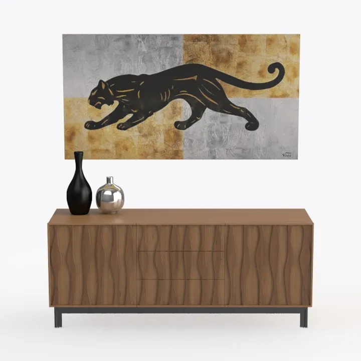 Modern Solid Wood Walnut Sideboard with Decorative Artwork 3D Model